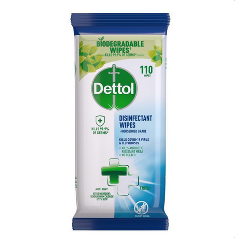 Dettol Antibacterial Disinfectant Surface Biodegradable Cleaning Wipes 110 Pack