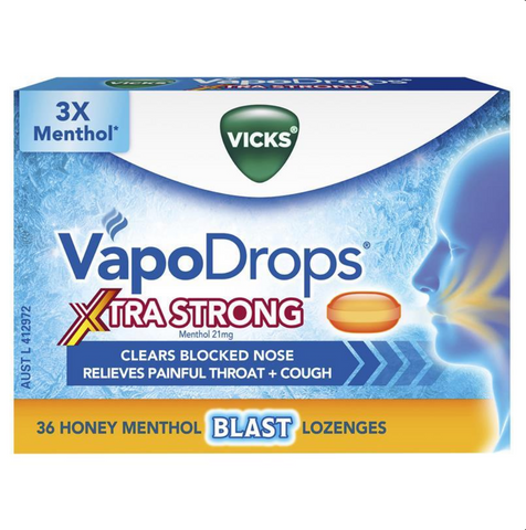 Vicks VapoDrops + Cough Xtra Strong Honey Menthol 36 Lozenges