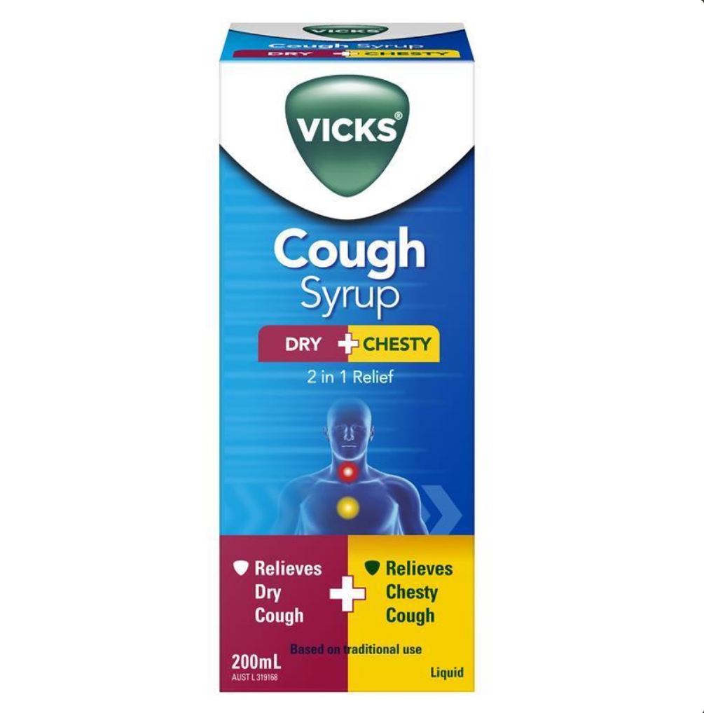 Vicks Cough Syrup Dry + Chesty 200mL