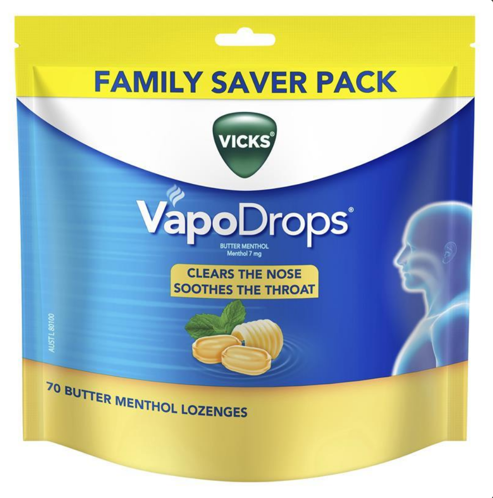 Vicks VapoDrops Butter Menthol 70 Lozenges