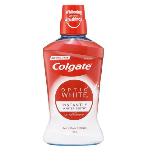 Colgate Optic White Teeth Whitening Mouthwash with Optic Brightener Alcohol Free 500mL