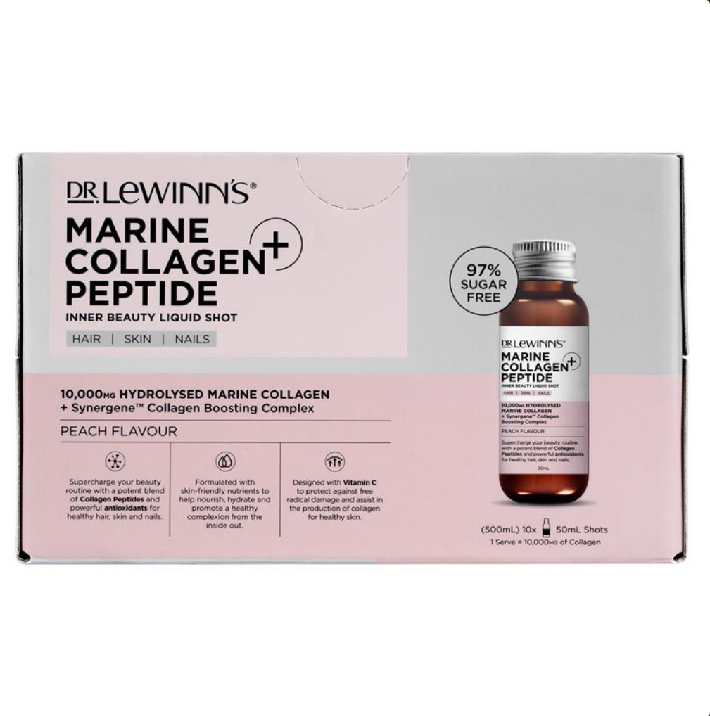 Dr LeWinn's Marine Collagen Peptide + Inner Beauty Liquid Shot Peach Flavour 10 x 50mL