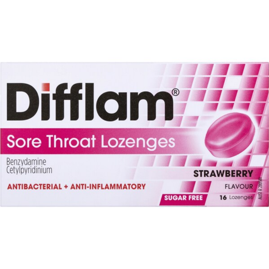 Difflam Sore Throat Lozenges Strawberry 16