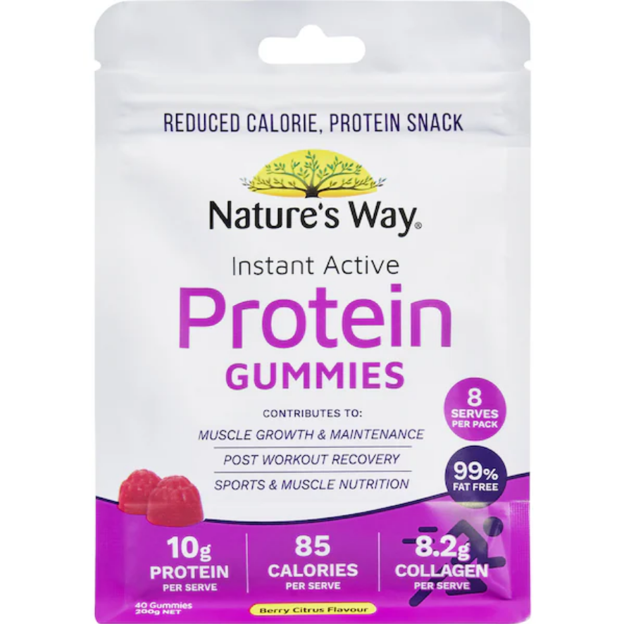 Nature's Way Instant Active Protein Gummies Berry Citrus Flavour 40 Gummies