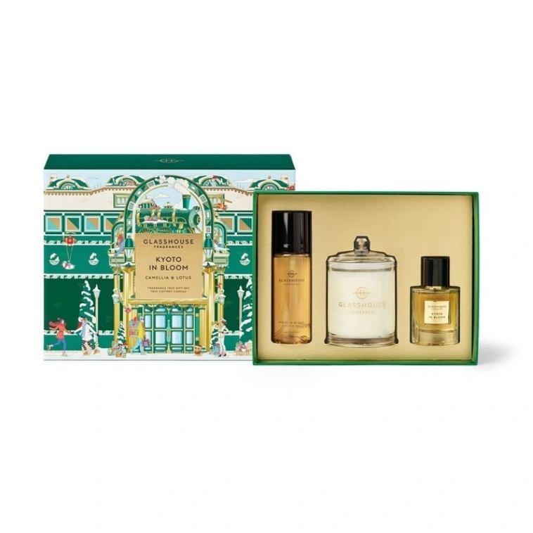 Glasshouse Fragrances Kyoto in Bloom Camellia & Lotus Trio Holiday Gift Set