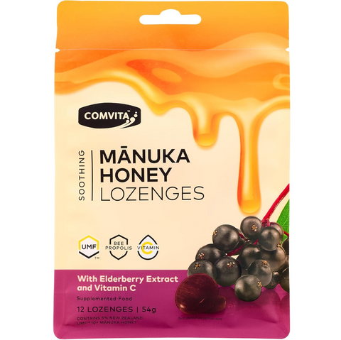 Comvita Manuka Honey Lozenges with Elderberry Extract + Vitamin C 12 Lozenges