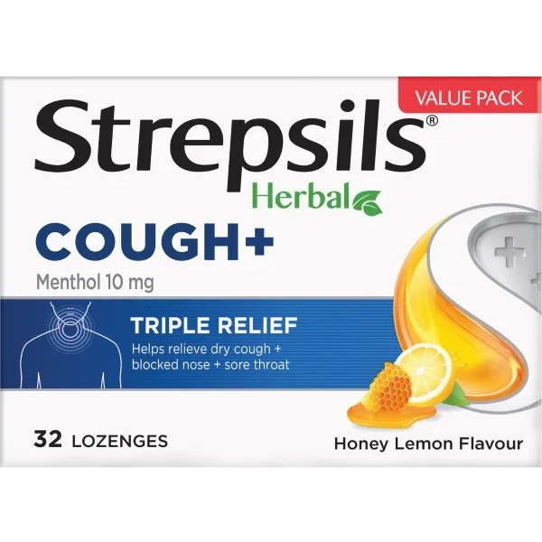 Strepsils Herbal Cough Lozenges Honey Lemon 32 Pack