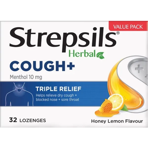 Strepsils Herbal Cough Lozenges Honey Lemon 32 Pack