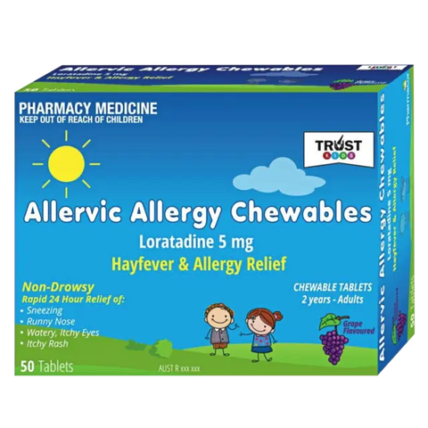 Trust Allervic Allergy loratadine 5mg Chewable 50 Tablets - Grape Flavour (S2) (Limit ONE per Order)