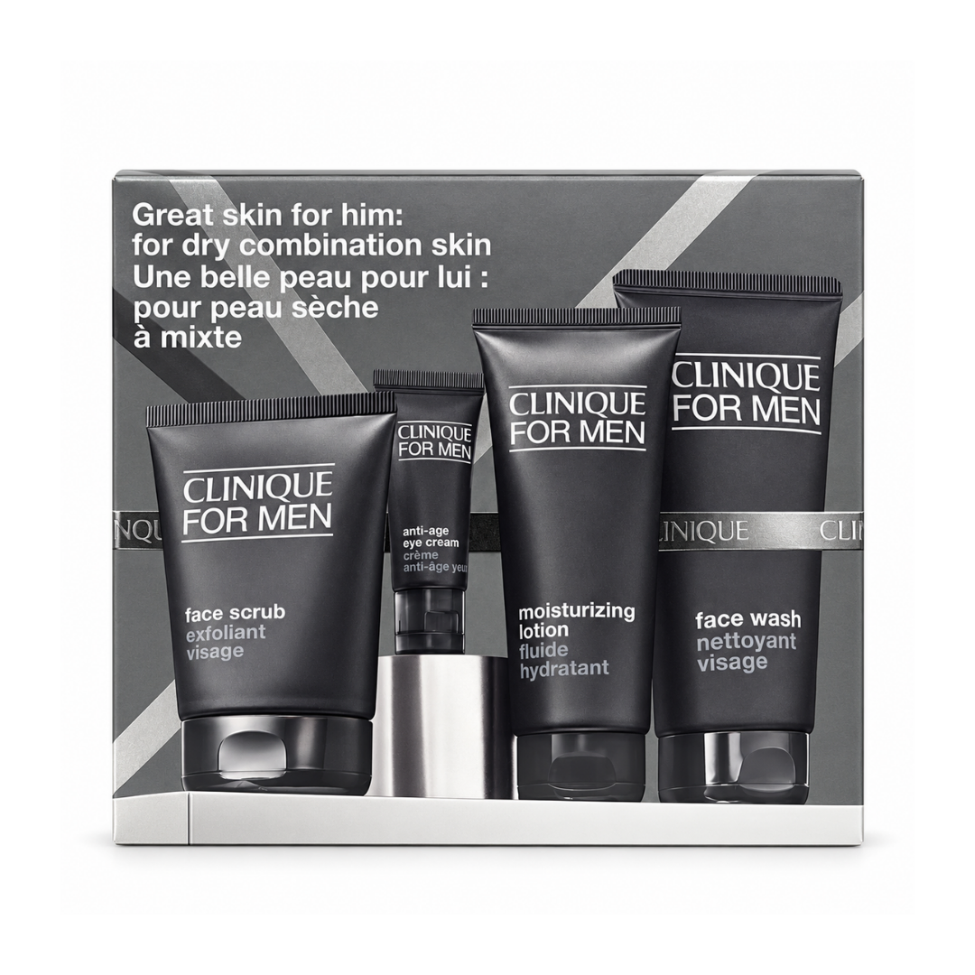 Clinique Great Skin For Him Dry Combination Skin 4 Piece Gift Set