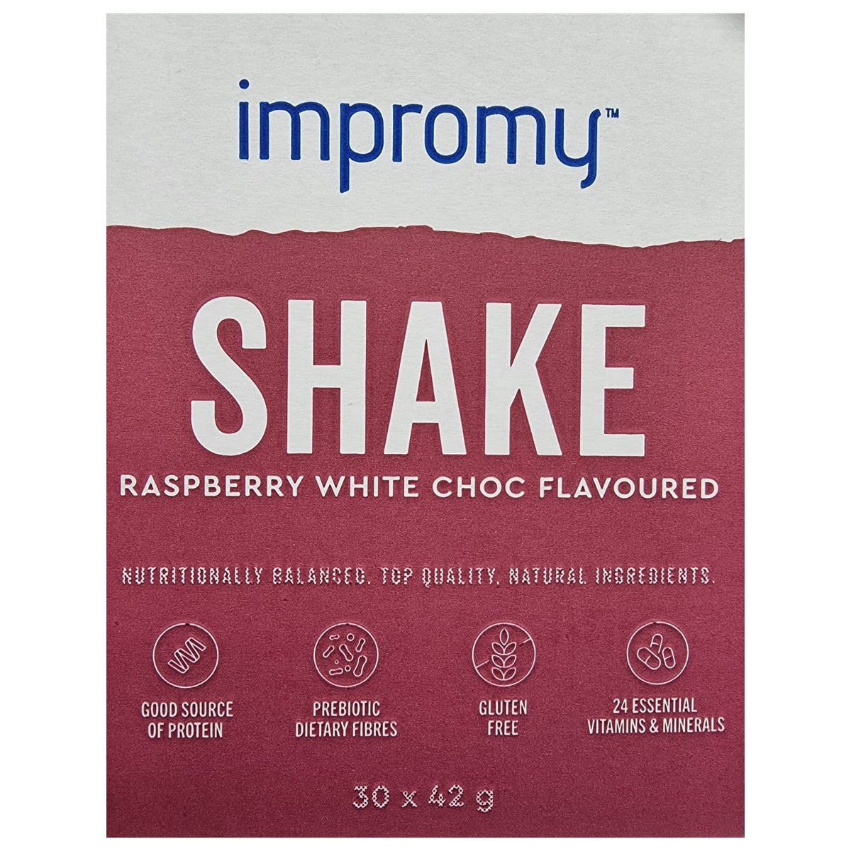 Impromy Shake Raspberry White Choc 30 x 42g Sachets Membership Numbe