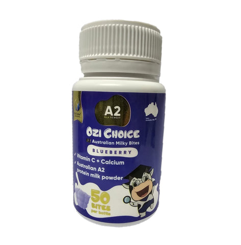 Ozi Choice A2 Australian Milky Bites Calcium + Vitamin C BlueBerry Flavour 50 Bites