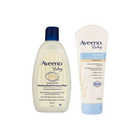 Aveeno Baby Soothing Relief Creamy Wash 236mL + Dermexa Moisturising Cream 206g - Special Bundle