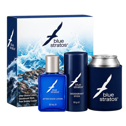 Blue Stratos Aftershave lotion 50ml + Stick Deodorant 75g + Stubby Holder Set