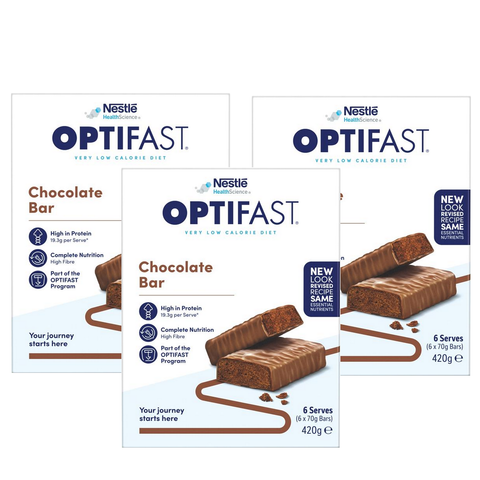 OPTIFAST VLCD Bar Chocolate - 3 x 6 Pack 70g Bars - Special Bundles (Best before 11/2024)