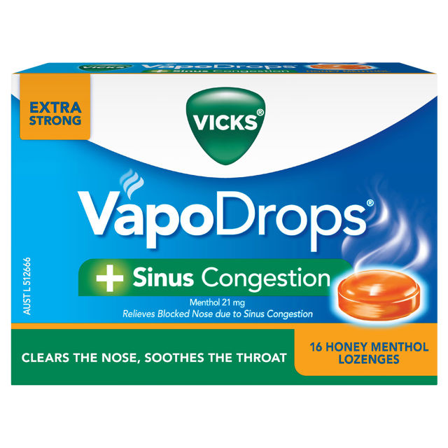 Vicks VapoDrops + Sinus Congestion Honey Menthol 16 Lozenges
