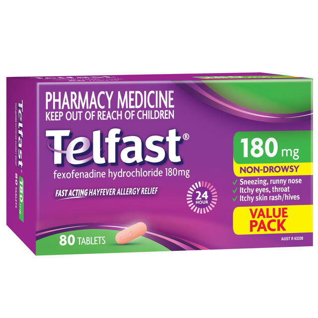 Telfast Fast Acting Hayfever Allergy Relief 180mg 80 Tablets (Limit ONE per Order)