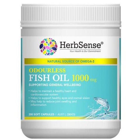 Herbsense Odourless Fish Oil 1000mg 200 Capsules (Expiry 05/2024)