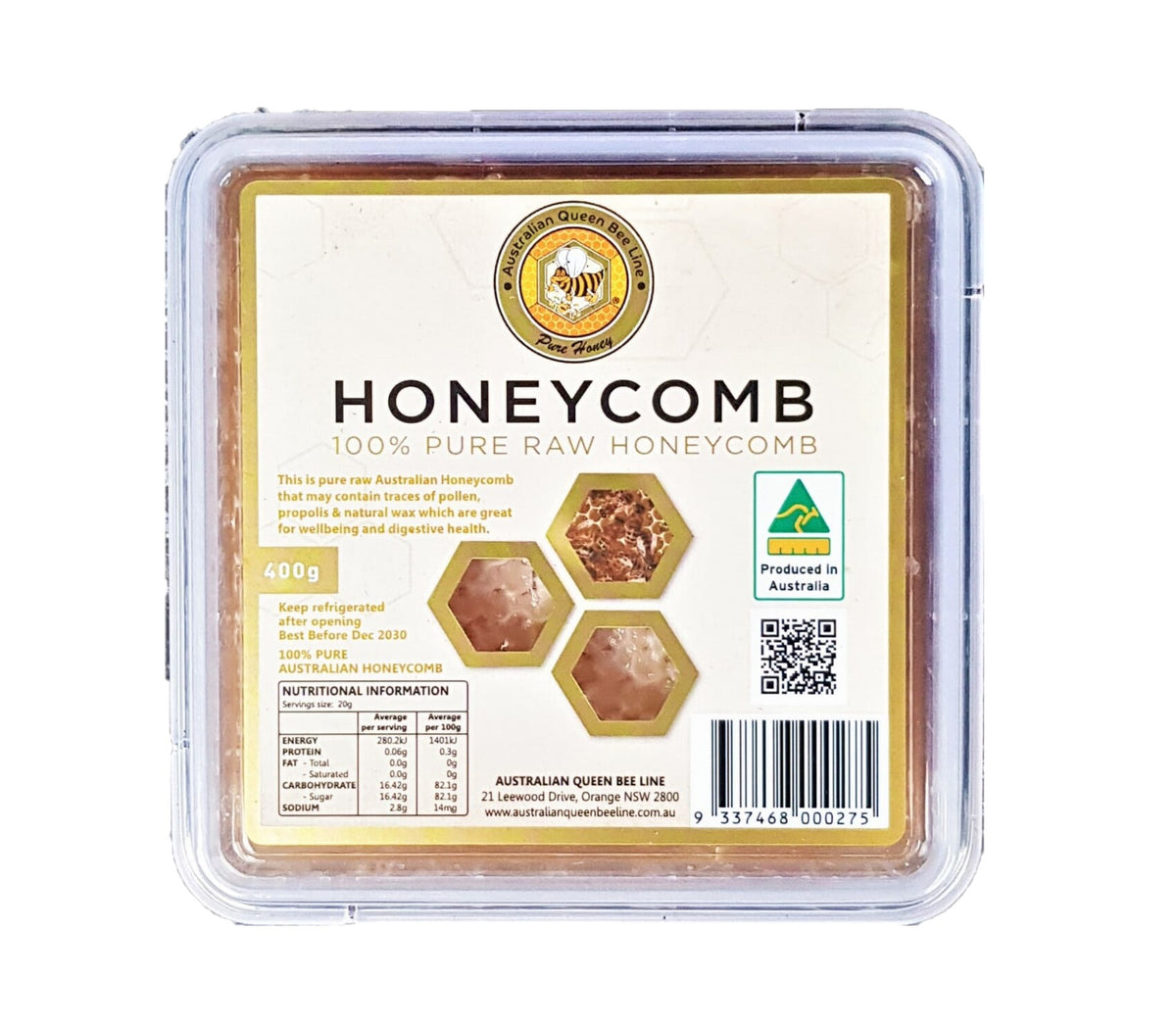 Australian Queen Bee 100% Pure Raw HoneyComb 400g