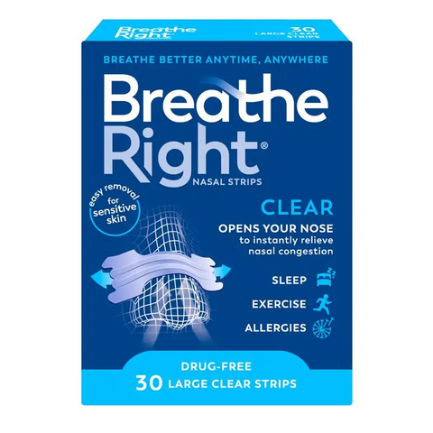 Breathe Right Clear Nasal Congestion 30 Large Clear Strips