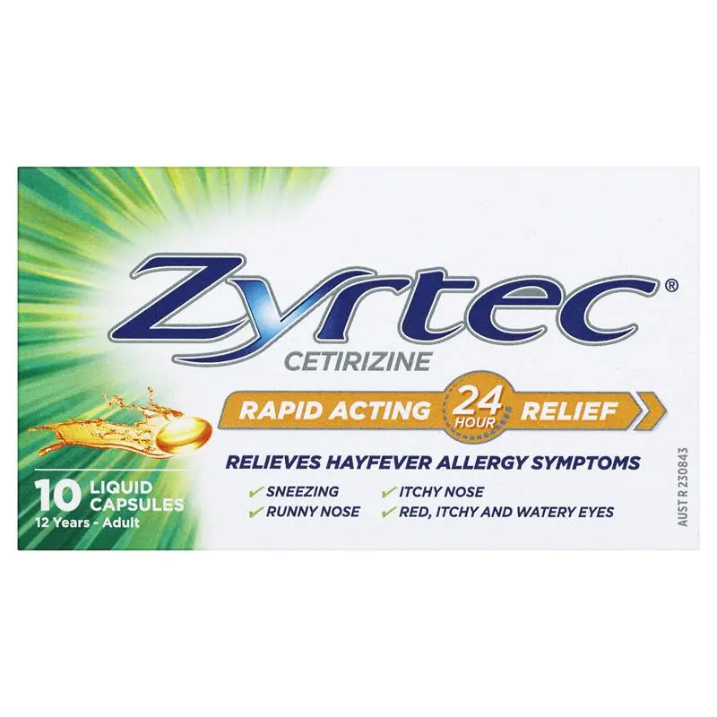 Zyrtec Cetirizine 10mg Rapid Acting Relief 10 Liquid Capsules