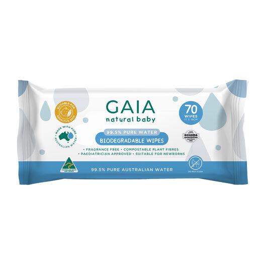 Gaia 99.5% Pure Water Wipes Biodegradable Wipes 70 Pack