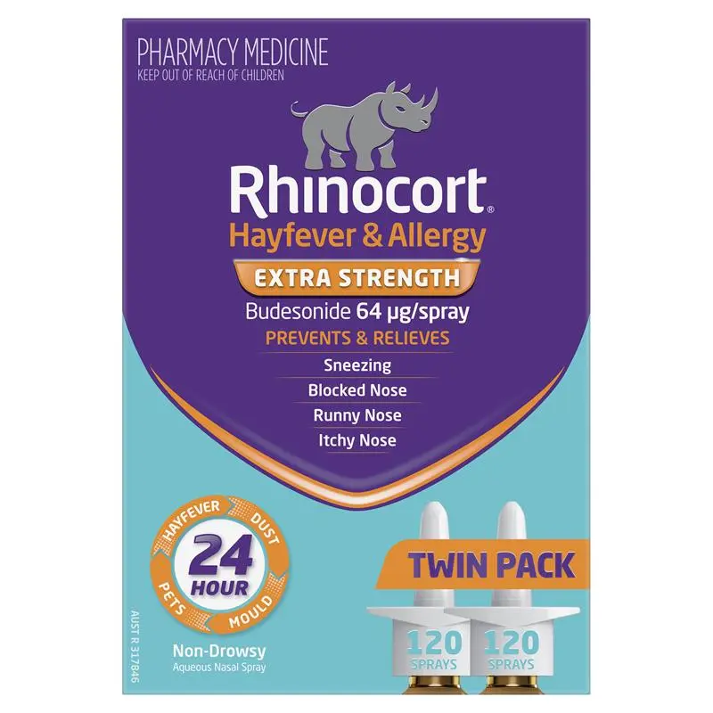 Rhinocort Extra Strength Hayfever & Allergy Nasal Spray 120 Sprays x 2 Pack (LIMIT of ONE per Order)
