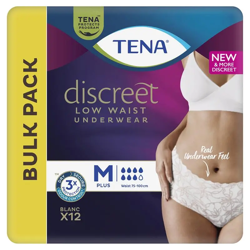 Tena Pants Discreet Women Low Waist Underwear White Medium 12 Pack