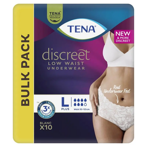 Tena Pants Discreet Women Low Waist Underwear White Large 10 Pack