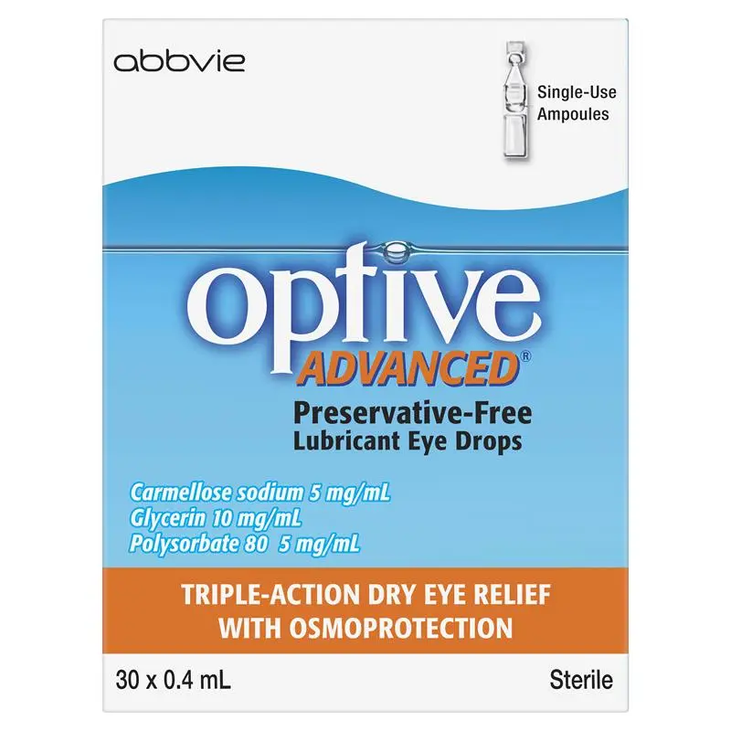 Optive Advanced Lubricant Eye Drops 0.4ml x 30 Single Use Vials