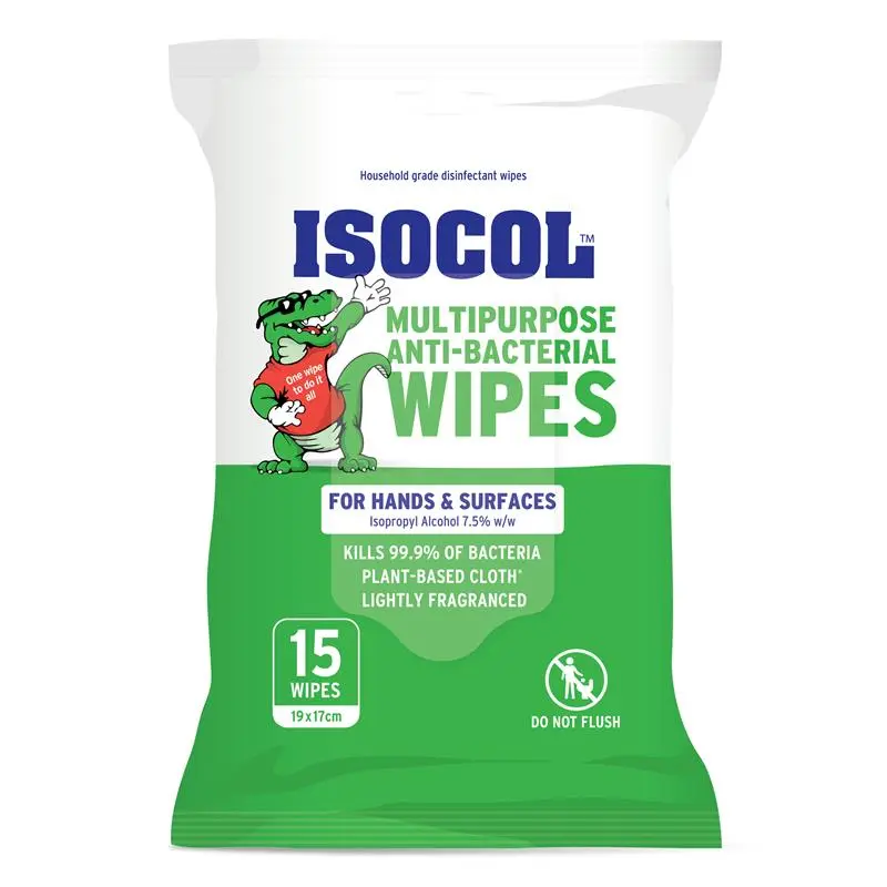 Isocol Multipurpose Anti-Bacterial Wipes 15 Pack
