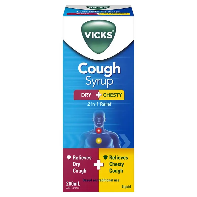 Vicks Cough Syrup 2 In 1 Dry + Chesty Cough 200mL