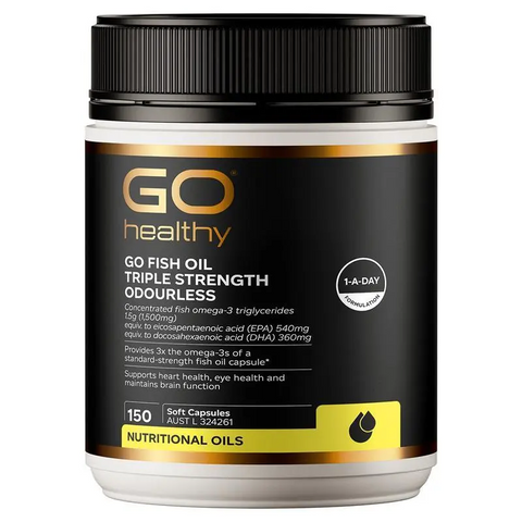 Go Healthy Fish Oil Triple Strength Odourless 150 Softgel Capsules