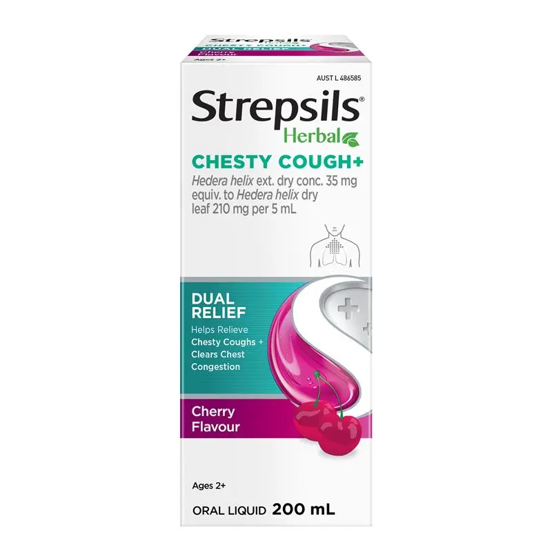 Strepsils Herbal Chesty Cough+ Oral Liquid Cherry Flavour 200mL