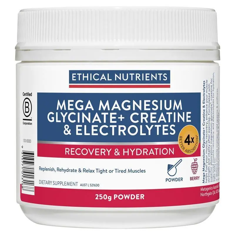 Ethical Nutrients Mega Magnesium Glycinate+ Creatine & Electrolytes 250g