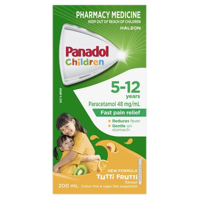 Panadol Children 5-12 Years Suspension Fever & Pain Relief Tutti Frutti Flavour 200mL (Limit ONE per Order)