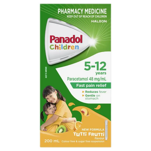 Panadol Children 5-12 Years Suspension Fever & Pain Relief Tutti Frutti Flavour 200mL (Limit ONE per Order)