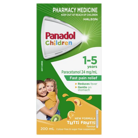 Panadol Children 1-5 Years Suspension Fever & Pain Relief Tutti Frutti Flavour 200mL (Limit ONE per Order)