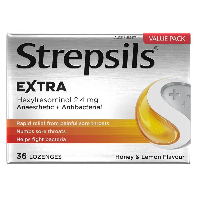 Strepsils Extra Honey Lemon Lozenges Fast Numbing Sore Throat Pain Relief with Anaesthetic 36 Pack