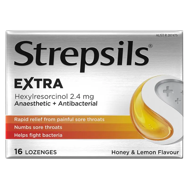 Strepsils Extra Honey Lemon Lozenges Fast Numbing Sore Throat Pain Relief with Anaesthetic 16 Pack