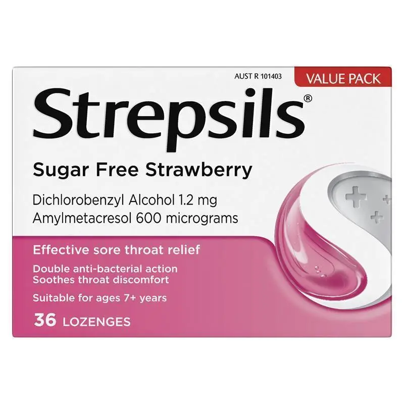 Strepsils Sugar Free Strawberry 36 Lozenges
