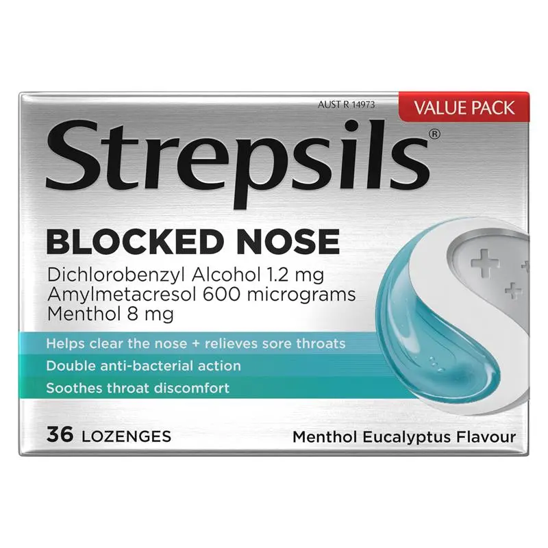 Strepsils Plus Blocked Nose Relief Throat Lozenges Menthol Eucalyptus 36 Pack
