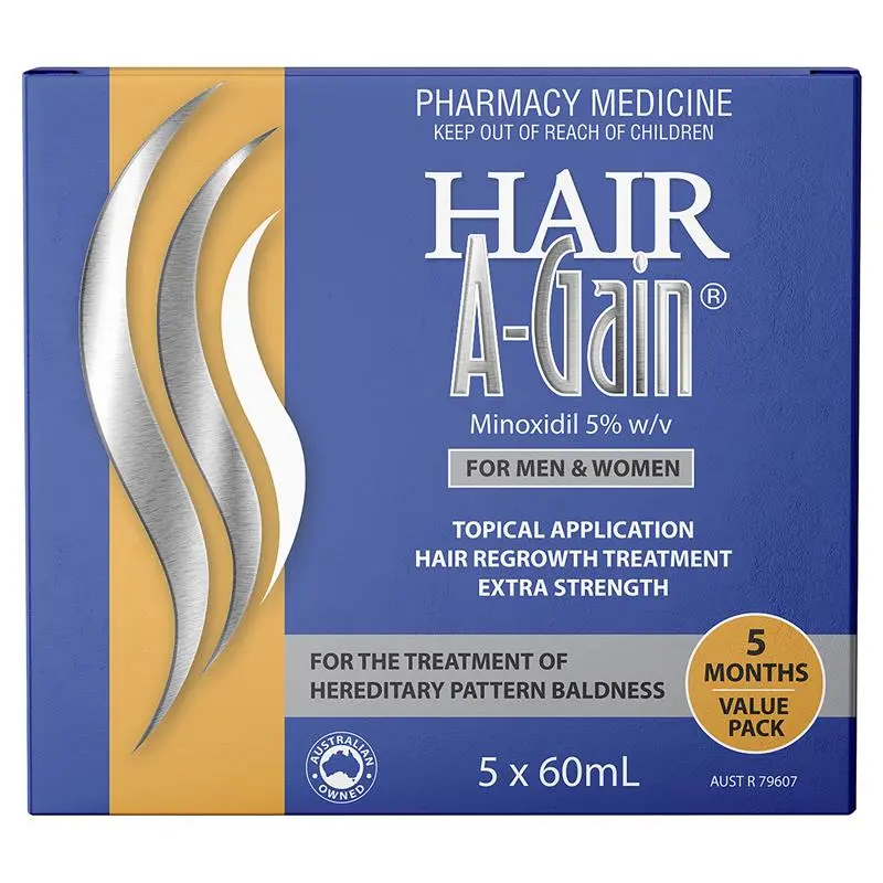 Hair A-Gain Hair Regrowth Treatment for Men & Women – 5 Months Value Pack – 5 x 60mL (S2) (Limit of ONE per Order)