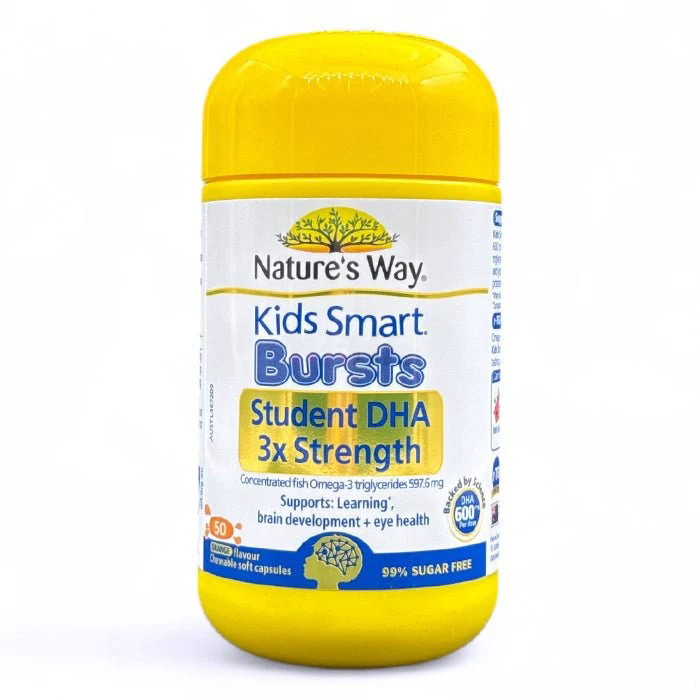Nature's Way Kids Smart Bursts Student DHA 3x Strength 600mg 50 Chewable Soft Capsules