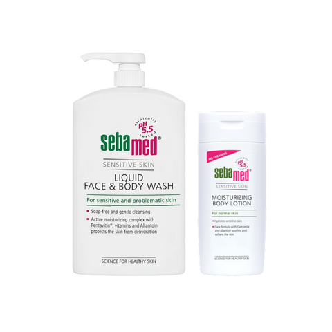 Sebamed Sensitive Skin Liquid Face & Body Wash 1L + Moisturising Body Lotion 200mL - Special Bundle