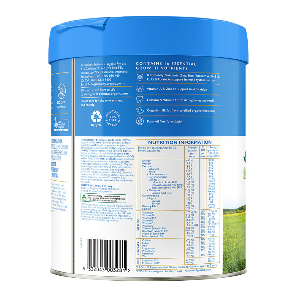Bellamy's Organic Stage 3 Toddler Milk Drink 12 - 36 Months 800g