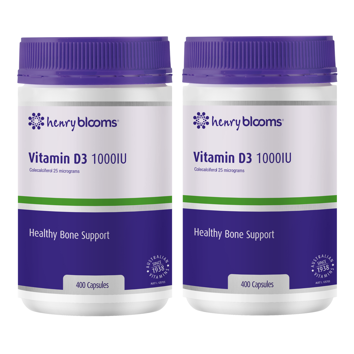 Henry Blooms Vitamin D3 1000IU 2 x 400 Capsules - Special Bundle