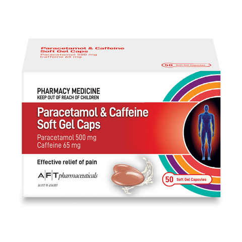 AFT Pharmaceuticals Paracetamol 500mg & Caffeine 50 Soft Gel Capsules (Limit ONE per Order)