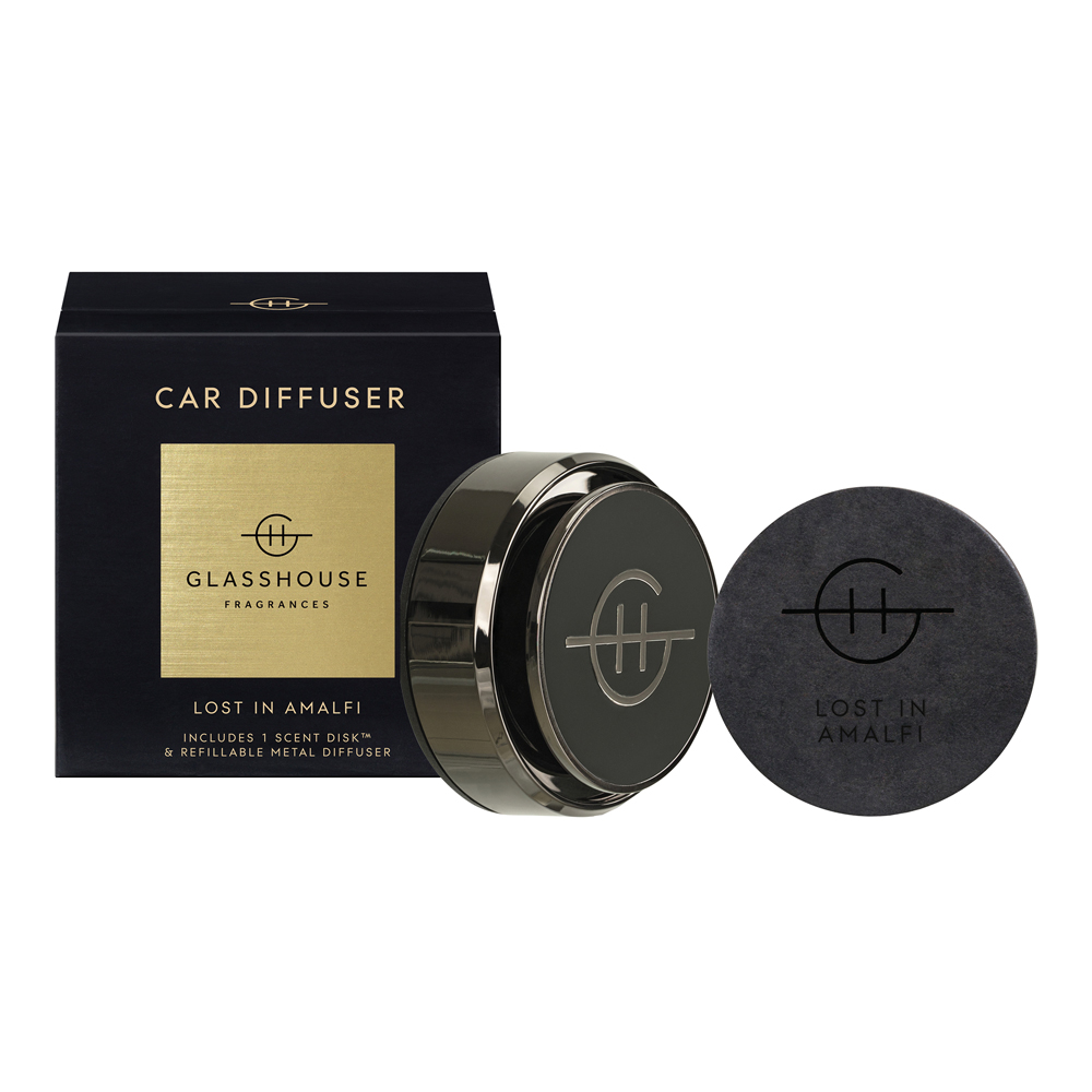 GlassHouse Fragrances Lost In Amalfi Fragrance Black Car Diffuser with 1 Replacement Scent Disk