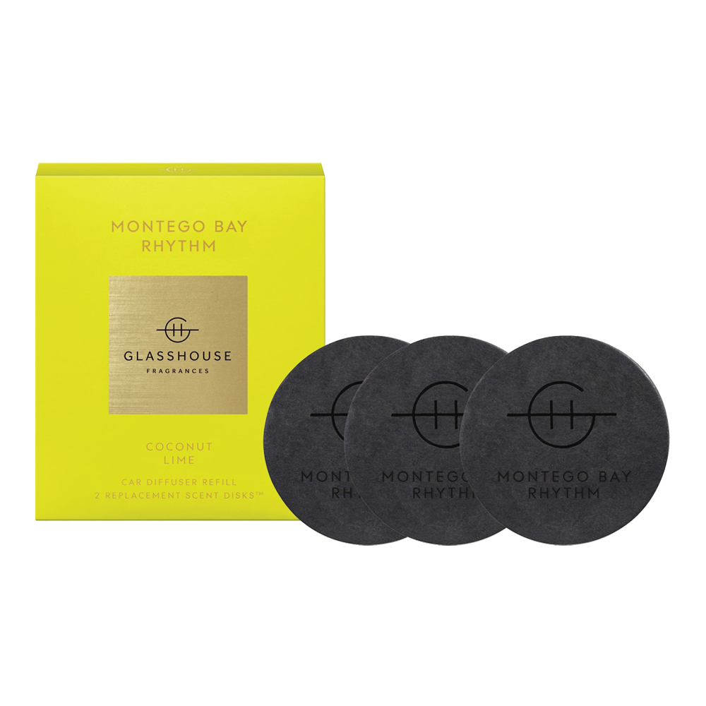 GlassHouse Fragrances Montego Bay Rhythm Coconut Lime Fragrance Replacement Scent Disks for Car Diffuser 3 Pack